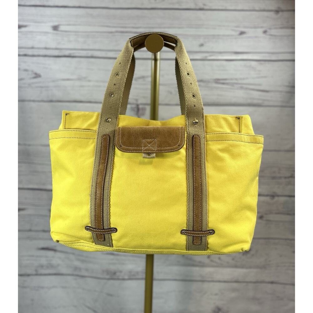 Hayden Harnett Brooklyn NY Yellow Canvas Leather Tote Bag L Shopper Travel Purse